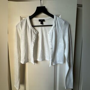White Cropped Button-Front Cardigan - Small